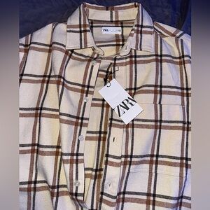 Zara Men’s Tan/Brown Flannel. Size Large